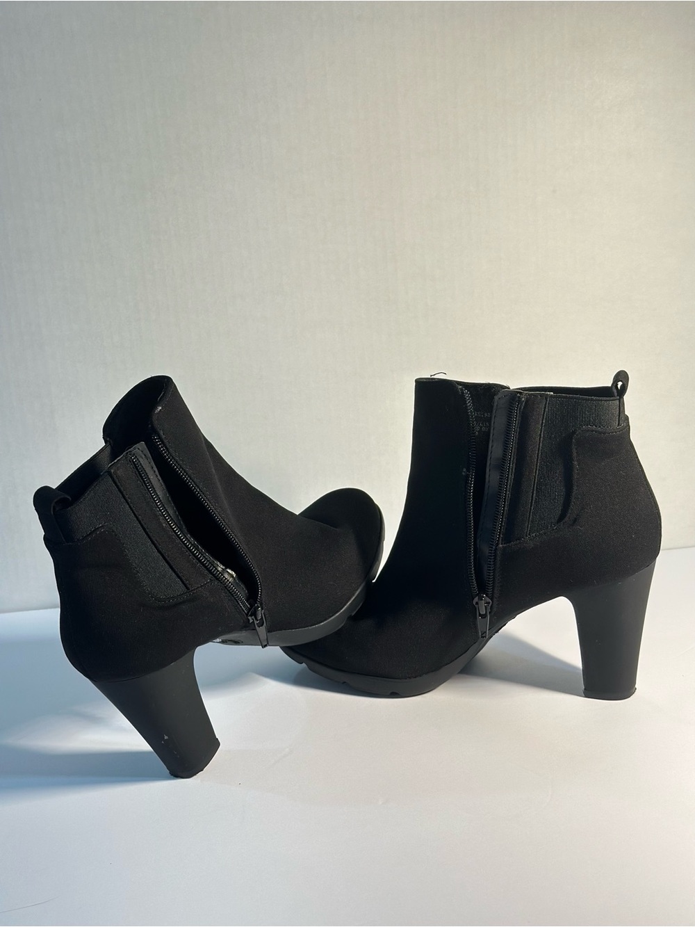 Anne Klein Black Suede-Look Ankle Booties with Block Heel 7.5